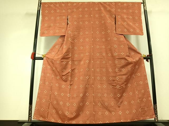 平和屋着物●上質な紬　絣格子文　正絹　逸品　AABK7650fy