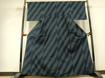 平和屋着物●上質な紬　斜縞　ゑり善扱い　正絹　逸品　AABK7651fy