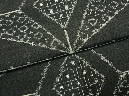 平和屋着物●上質な紬　麻の葉文様　黒地　正絹　逸品　AABK7655fy