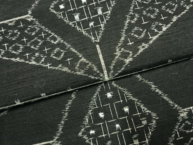 平和屋着物●上質な紬　麻の葉文様　黒地　正絹　逸品　AABK7655fy