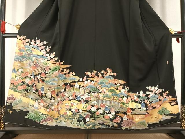 平和屋着物●豪華黒留袖　作家物　風景人物文　金彩　正絹　逸品　未使用　AABK7656fy