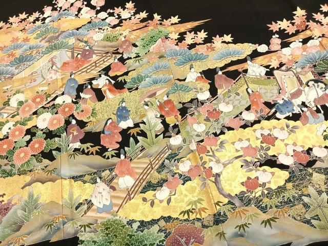 平和屋着物●豪華黒留袖　作家物　風景人物文　金彩　正絹　逸品　未使用　AABK7656fy