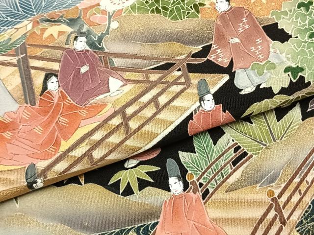 平和屋着物●豪華黒留袖　作家物　風景人物文　金彩　正絹　逸品　未使用　AABK7656fy
