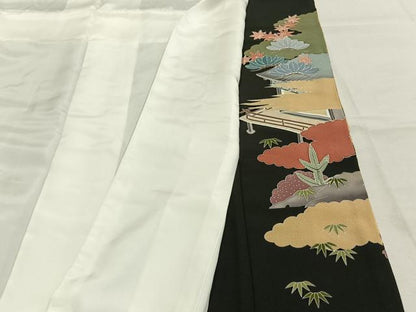 平和屋着物●豪華黒留袖　作家物　風景人物文　金彩　正絹　逸品　未使用　AABK7656fy