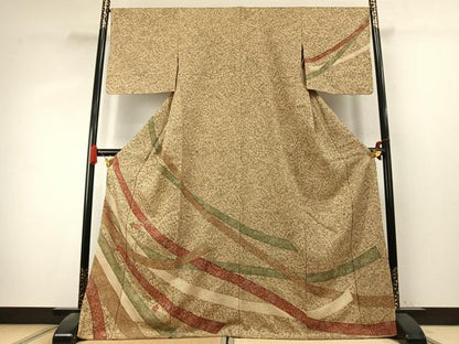 平和屋着物●訪問着　総絞り　刺繍　草花文　金糸　胴抜き仕立て　ロング丈　正絹　逸品　AABK7657fy
