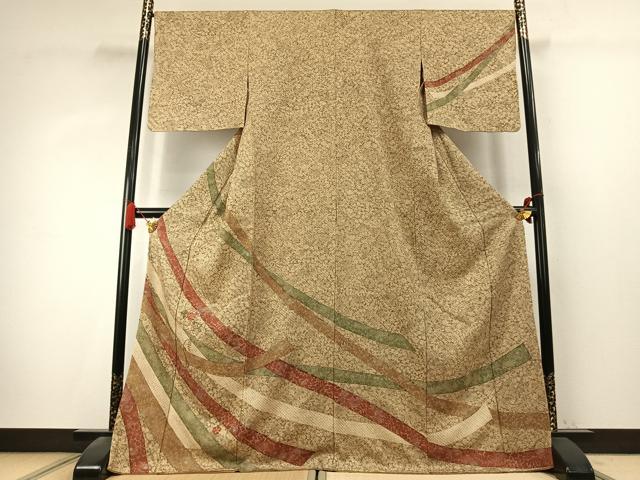 平和屋着物●訪問着　総絞り　刺繍　草花文　金糸　胴抜き仕立て　ロング丈　正絹　逸品　AABK7657fy