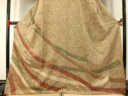平和屋着物●訪問着　総絞り　刺繍　草花文　金糸　胴抜き仕立て　ロング丈　正絹　逸品　AABK7657fy