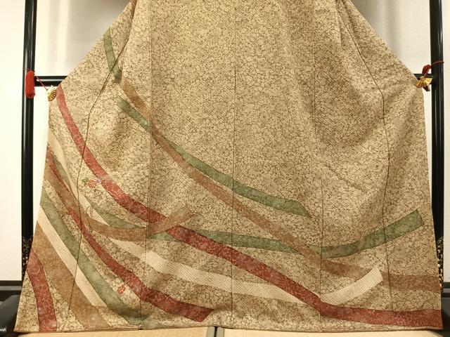 平和屋着物●訪問着　総絞り　刺繍　草花文　金糸　胴抜き仕立て　ロング丈　正絹　逸品　AABK7657fy