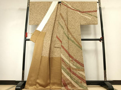 平和屋着物●訪問着　総絞り　刺繍　草花文　金糸　胴抜き仕立て　ロング丈　正絹　逸品　AABK7657fy