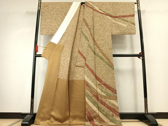 平和屋着物●訪問着　総絞り　刺繍　草花文　金糸　胴抜き仕立て　ロング丈　正絹　逸品　AABK7657fy