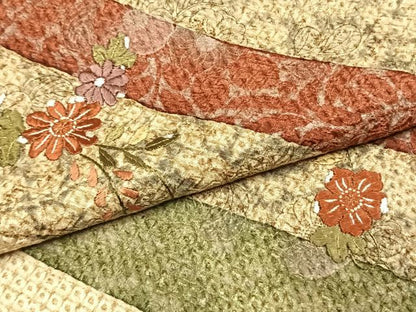 平和屋着物●訪問着　総絞り　刺繍　草花文　金糸　胴抜き仕立て　ロング丈　正絹　逸品　AABK7657fy