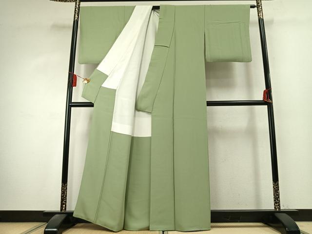 平和屋着物●上質な色無地　若葉色　正絹　逸品　AABK7658fy