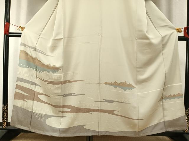 平和屋着物●訪問着　作家物　刺繍　風景文　正絹　逸品　未使用　AABK7659fy