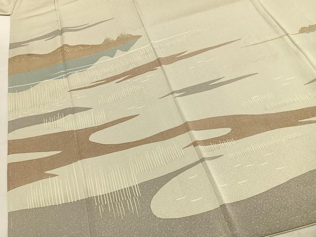 平和屋着物●訪問着　作家物　刺繍　風景文　正絹　逸品　未使用　AABK7659fy