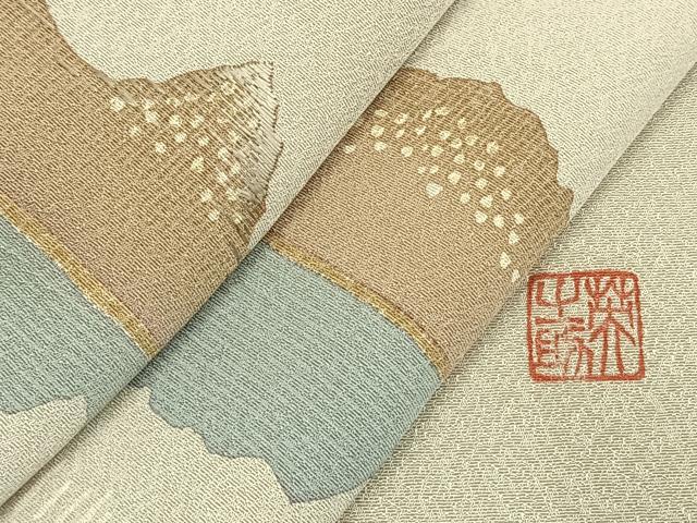 平和屋着物●訪問着　作家物　刺繍　風景文　正絹　逸品　未使用　AABK7659fy