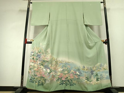 平和屋着物●豪華色留袖　友禅　作家物　風景花文　正絹　逸品　AABK7660fy