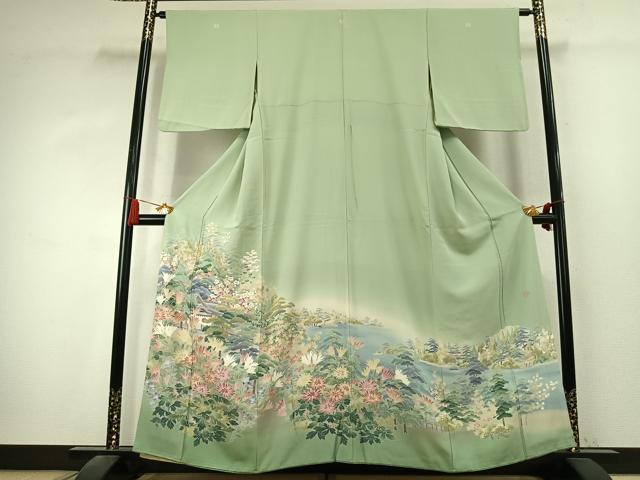 平和屋着物●豪華色留袖　友禅　作家物　風景花文　正絹　逸品　AABK7660fy