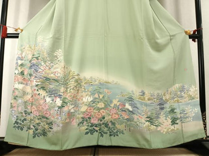 平和屋着物●豪華色留袖　友禅　作家物　風景花文　正絹　逸品　AABK7660fy