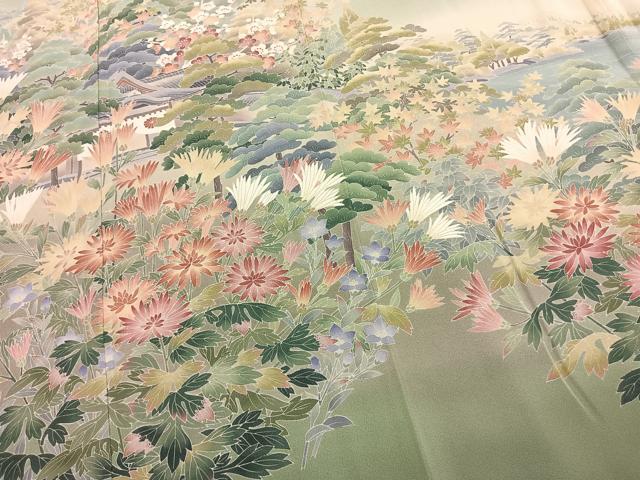 平和屋着物●豪華色留袖　友禅　作家物　風景花文　正絹　逸品　AABK7660fy