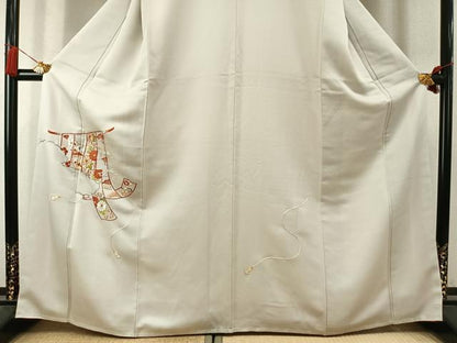 平和屋着物●訪問着　総刺繍　駒刺繍　熨斗花文　金糸　正絹　逸品　未使用　AABK7662fy