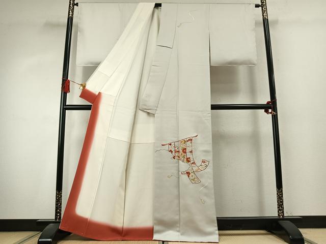 平和屋着物●訪問着　総刺繍　駒刺繍　熨斗花文　金糸　正絹　逸品　未使用　AABK7662fy