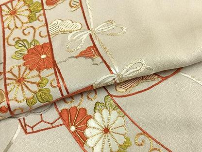 平和屋着物●訪問着　総刺繍　駒刺繍　熨斗花文　金糸　正絹　逸品　未使用　AABK7662fy