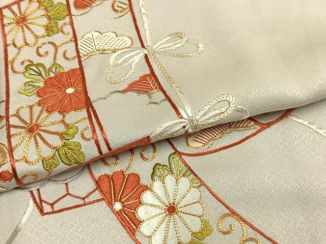 平和屋着物●訪問着　総刺繍　駒刺繍　熨斗花文　金糸　正絹　逸品　未使用　AABK7662fy