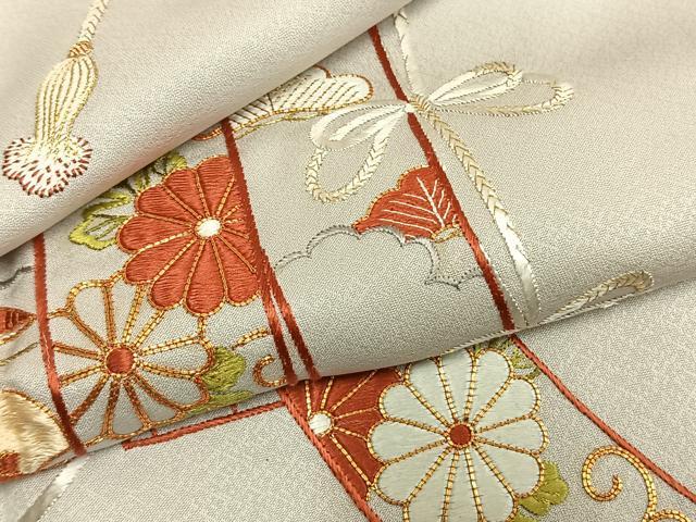 平和屋着物●訪問着　総刺繍　駒刺繍　熨斗花文　金糸　正絹　逸品　未使用　AABK7662fy
