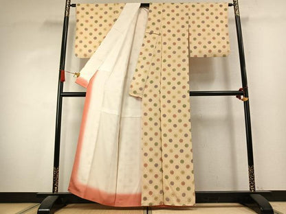平和屋着物●上質な小紋　地紋起こし　花尽くし　金彩　正絹　逸品　AABK7663fy