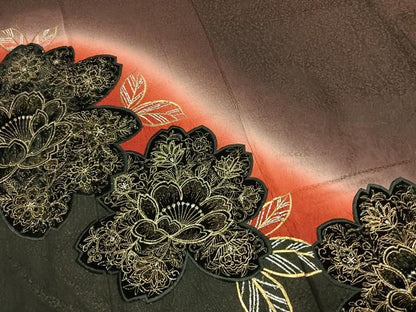 平和屋着物●訪問着　総刺繍　駒刺繍　草花文　暈し染め　金銀糸　ベロア　やまと誂製　正絹　逸品　AABK7665fy