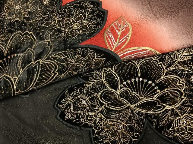 平和屋着物●訪問着　総刺繍　駒刺繍　草花文　暈し染め　金銀糸　ベロア　やまと誂製　正絹　逸品　AABK7665fy