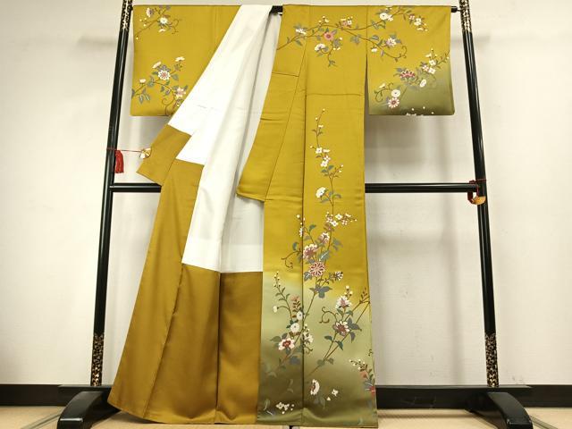 平和屋着物●訪問着　枝花文　暈し染め　金彩　正絹　逸品　AABK7666fy