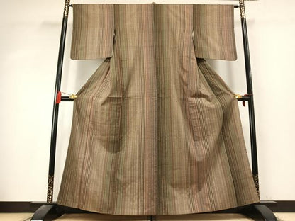 平和屋着物●伝統工芸士　七代目　吉澤与市　紬　絞り　縞　正絹　逸品　AABK7669fy