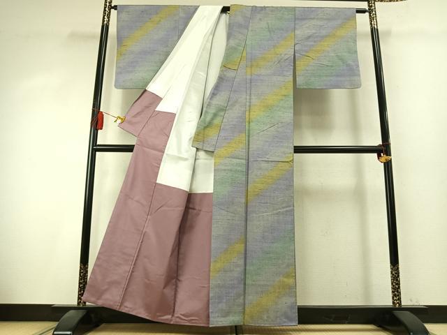平和屋着物●菅原工房　菅原結作　漢方染紬　斜縞　正絹　逸品　AABK7671fy