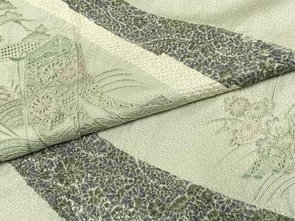 平和屋着物●訪問着　中国三大刺繍　汕頭刺繍　スワトウ刺繍　相良刺繍　絞り　草花文　やまと誂製　正絹　逸品　AABK7672fy