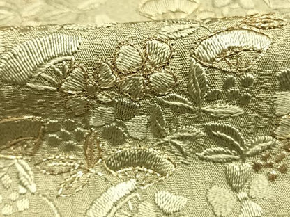 平和屋着物●訪問着　総刺繍　扇面花文　柳茶色　金糸　正絹　逸品　AABK7676fy
