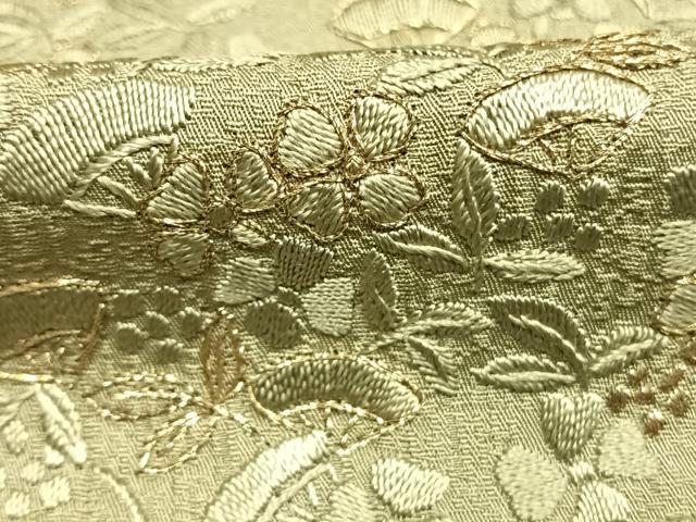 平和屋着物●訪問着　総刺繍　扇面花文　柳茶色　金糸　正絹　逸品　AABK7676fy