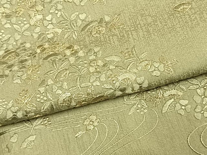 平和屋着物●訪問着　総刺繍　扇面花文　柳茶色　金糸　正絹　逸品　AABK7676fy