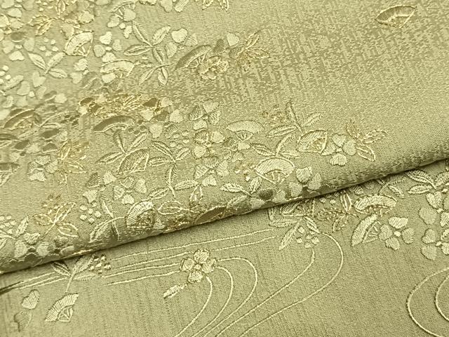 平和屋着物●訪問着　総刺繍　扇面花文　柳茶色　金糸　正絹　逸品　AABK7676fy
