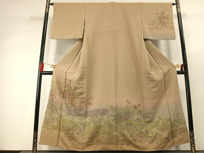 平和屋着物●訪問着　中国三大刺繍　汕頭刺繍　スワトウ刺繍　総刺繍　地紙花文　暈し染め　金銀糸　正絹　逸品　未使用　AABK7677fy