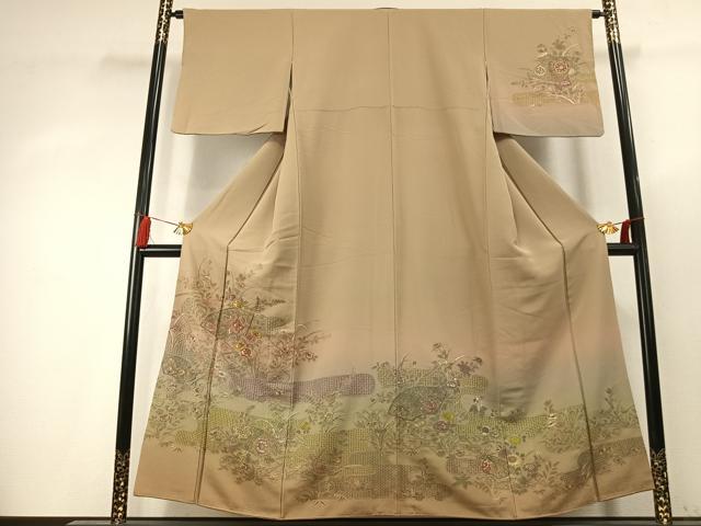 平和屋着物●訪問着　中国三大刺繍　汕頭刺繍　スワトウ刺繍　総刺繍　地紙花文　暈し染め　金銀糸　正絹　逸品　未使用　AABK7677fy