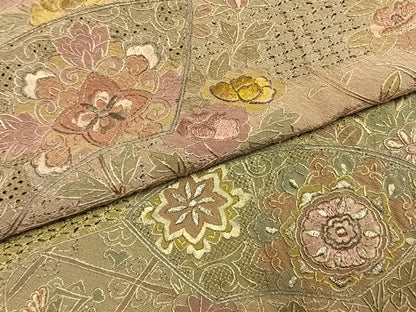 平和屋着物●訪問着　中国三大刺繍　汕頭刺繍　スワトウ刺繍　総刺繍　地紙花文　暈し染め　金銀糸　正絹　逸品　未使用　AABK7677fy