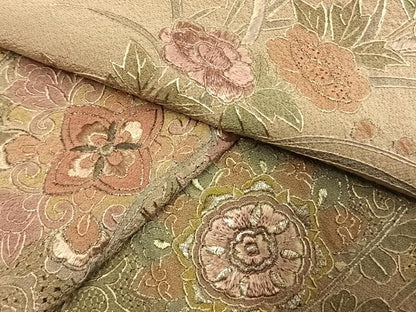 平和屋着物●訪問着　中国三大刺繍　汕頭刺繍　スワトウ刺繍　総刺繍　地紙花文　暈し染め　金銀糸　正絹　逸品　未使用　AABK7677fy