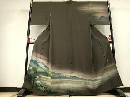 平和屋着物●訪問着　作家物　手描き　絞り　風景文　暈し染め　正絹　逸品　未使用　AABK7678fy
