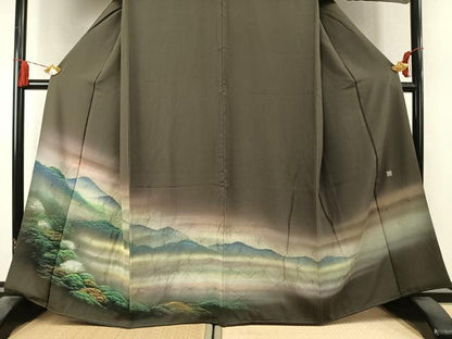 平和屋着物●訪問着　作家物　手描き　絞り　風景文　暈し染め　正絹　逸品　未使用　AABK7678fy