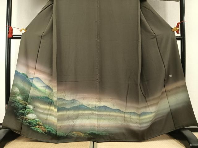 平和屋着物●訪問着　作家物　手描き　絞り　風景文　暈し染め　正絹　逸品　未使用　AABK7678fy