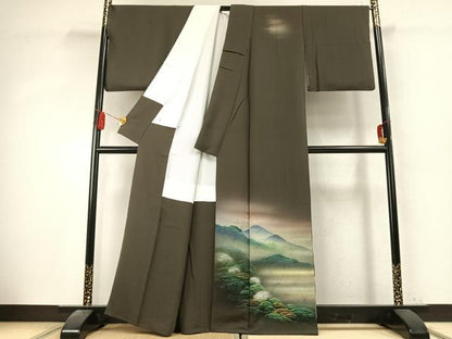 平和屋着物●訪問着　作家物　手描き　絞り　風景文　暈し染め　正絹　逸品　未使用　AABK7678fy