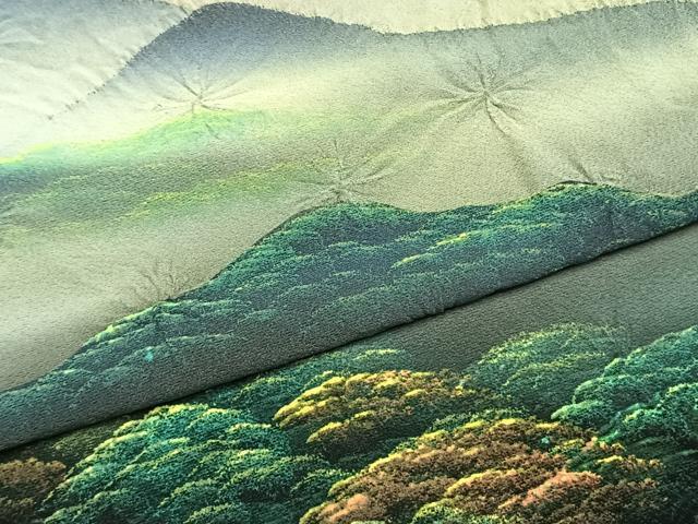 平和屋着物●訪問着　作家物　手描き　絞り　風景文　暈し染め　正絹　逸品　未使用　AABK7678fy