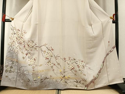平和屋着物●夢工芸　染の新井　訪問着　恋瀬工房　手描き　枝桜文　暈し染め　金彩　保証書・反端付き　正絹　逸品　AABK7680fy
