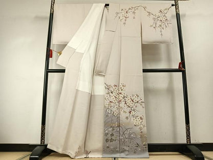 平和屋着物●夢工芸　染の新井　訪問着　恋瀬工房　手描き　枝桜文　暈し染め　金彩　保証書・反端付き　正絹　逸品　AABK7680fy